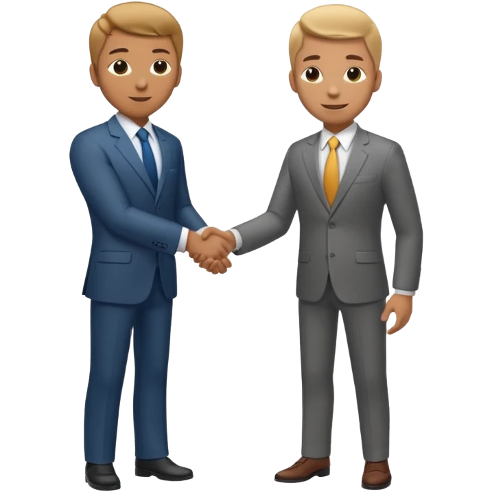 Car dealership employee shaking hands with a businessman, full body shot. emoji