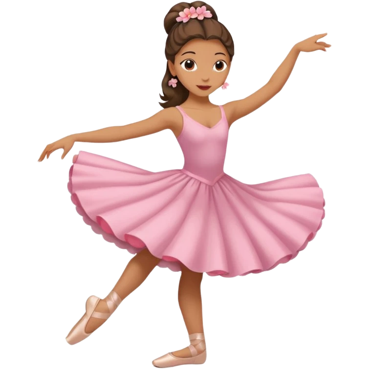 girl with a Hawaiian flower in her hair, wearing ballet pointe shoes, doing ballet with a bag, wearing a long dress emoji