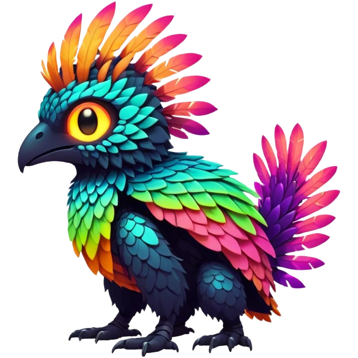 Tropical futuristic lush warm-colored neon-colored Fakémon-Trico-creature emoji