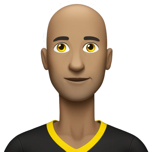 Bald soccer coach wearing black and yellow  emoji