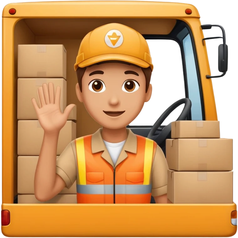 truck with a supplier in work uniform sitting inside, waving hi, lots of packages in the truck emoji