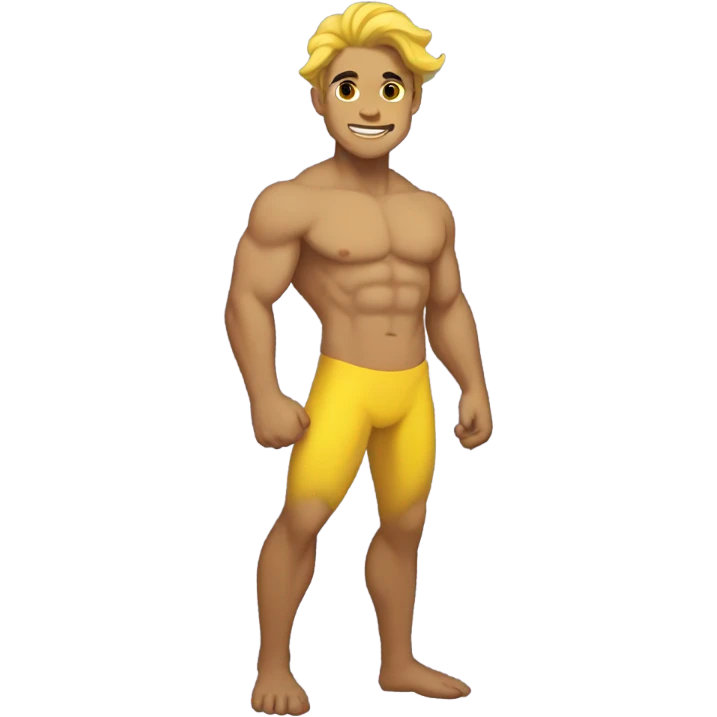 Tan muscular merman with dark hair and yellow tail emoji