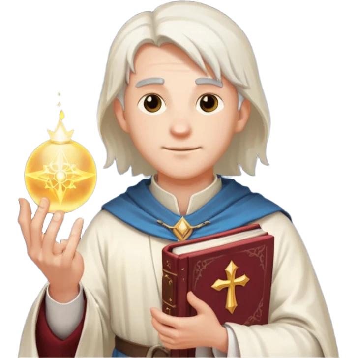 dnd cleric holding a holy book in one hand and having a ball of light in the other emoji