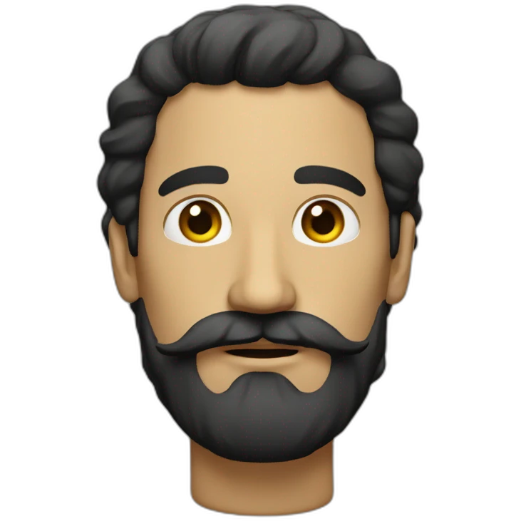 Man with black very long hair mustache tan emoji