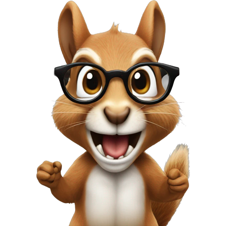 a squirrel holding an acorn, wearing glasses, screaming at the viewer that this is "fucking nuts" emoji