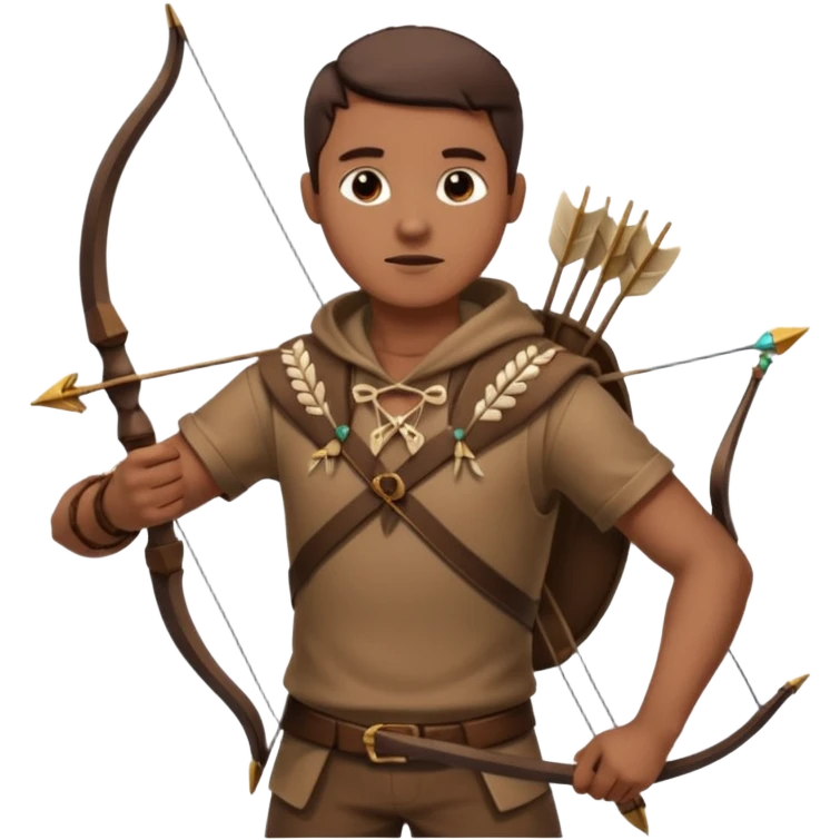 The classic hunter image with a bow and arrow on his back, dressed in brown with some animal made decorations emoji