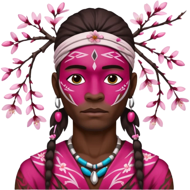 tribal man with cherry blossom emoji