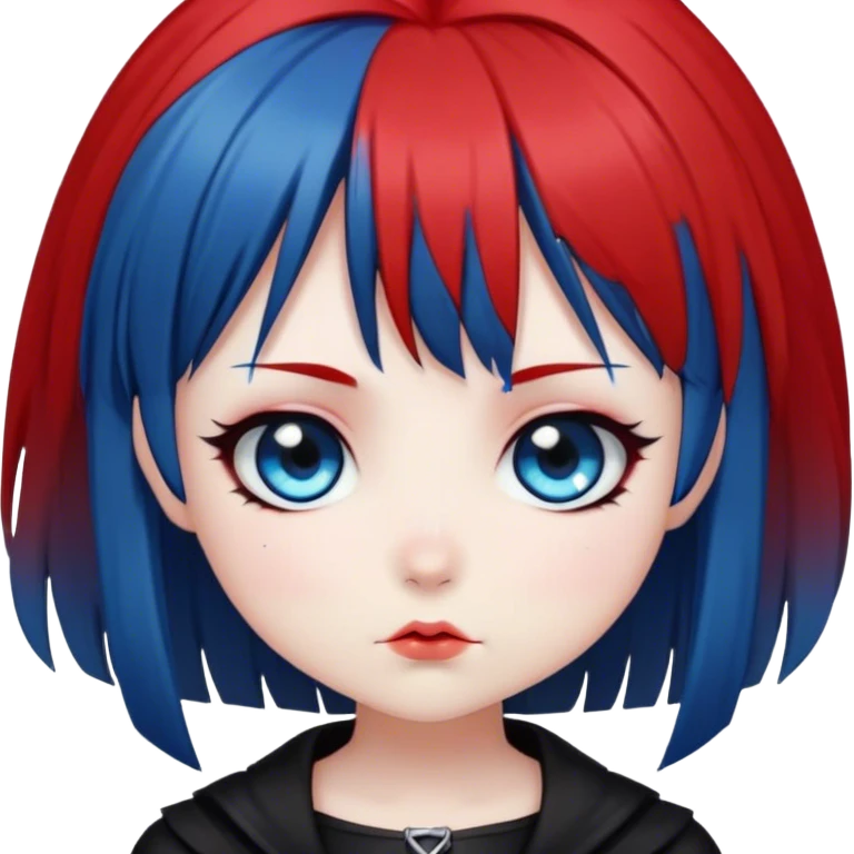 Chibi anime styled goth girl with blue eyes and red bangs with black hair  emoji