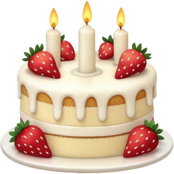 Jellycat vanilla cake with white frostting and strawberries on top with one candle  emoji