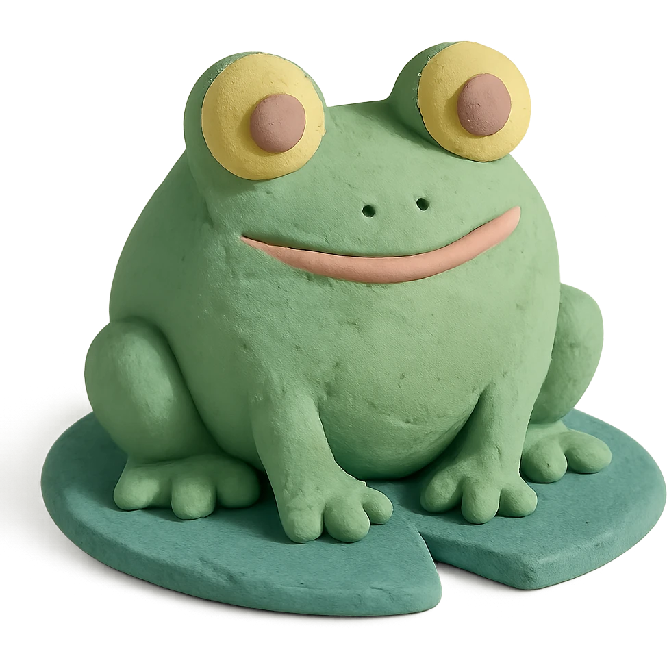 frog sitting on a lily pad in claymation style with visible fingerprints and pastel palette emoji
