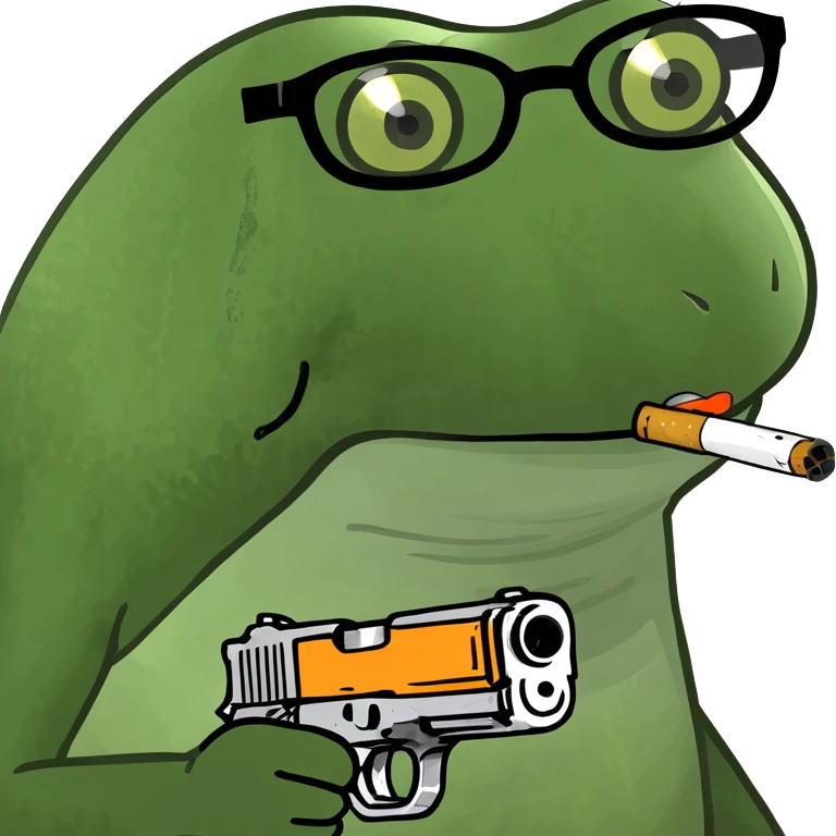bufo frog meme with a gun, MLG glasses, and a cigarette in his mouth emoji