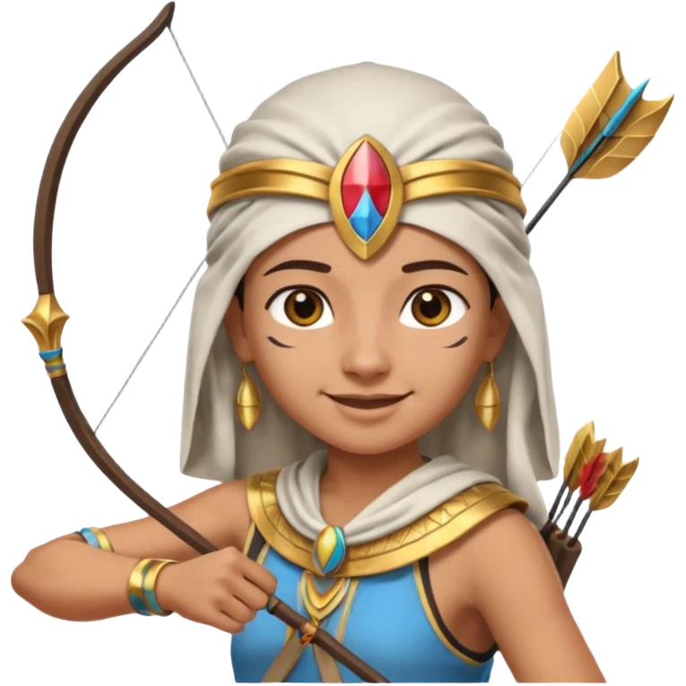 Emoji portrait of an Egyptian archer. Headcloth, bow and arrow, focused expression. emoji