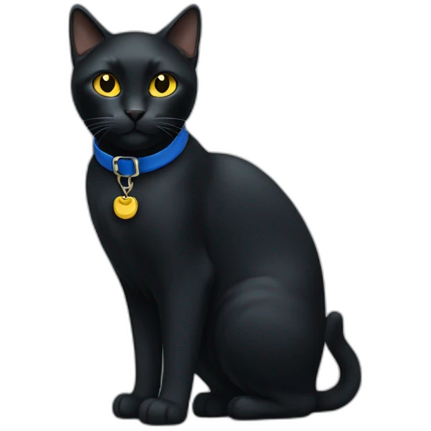 Black cat with yellow eyes and a blue collar emoji