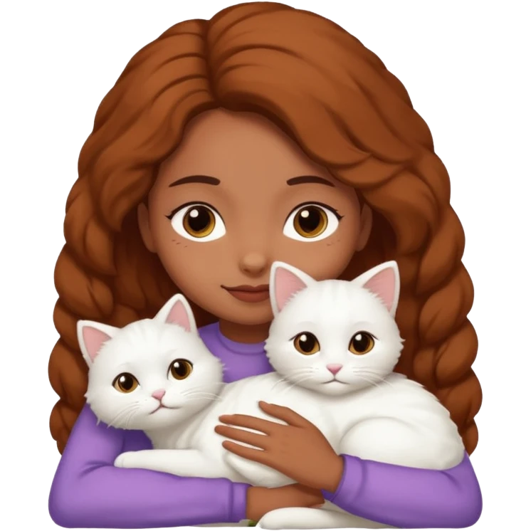 brown girl snuggling fluffy white cat, variation 3 emoji