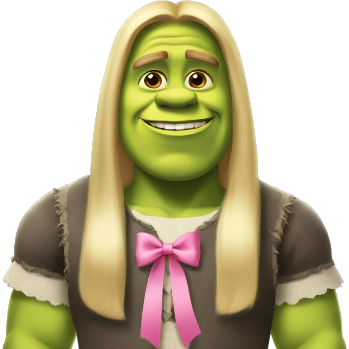shrek with pink bow in his long blonde hair  emoji