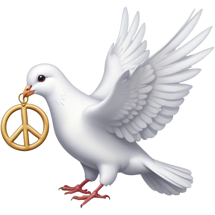 A white dove holds a peace symbol in its beak emoji