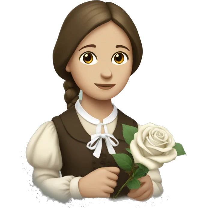 Charlotte Bronte holding a white rose in her hand emoji
