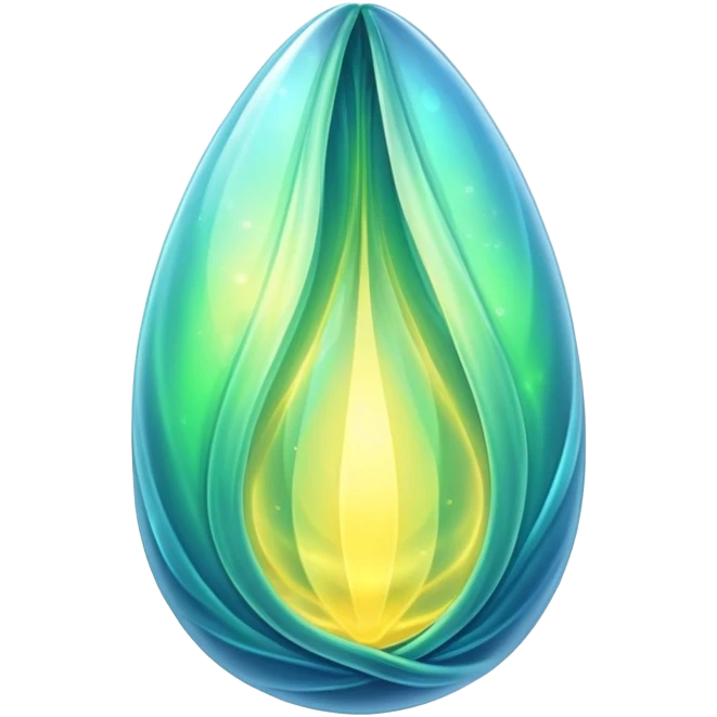glowing green-blue ethereal magical cocoon with yellow magical aura, translucent, magical symbol, soft curves, gentle green-blue hues emoji