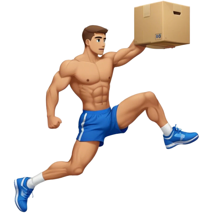 buff guy blue shorts box-jump side-view emoji