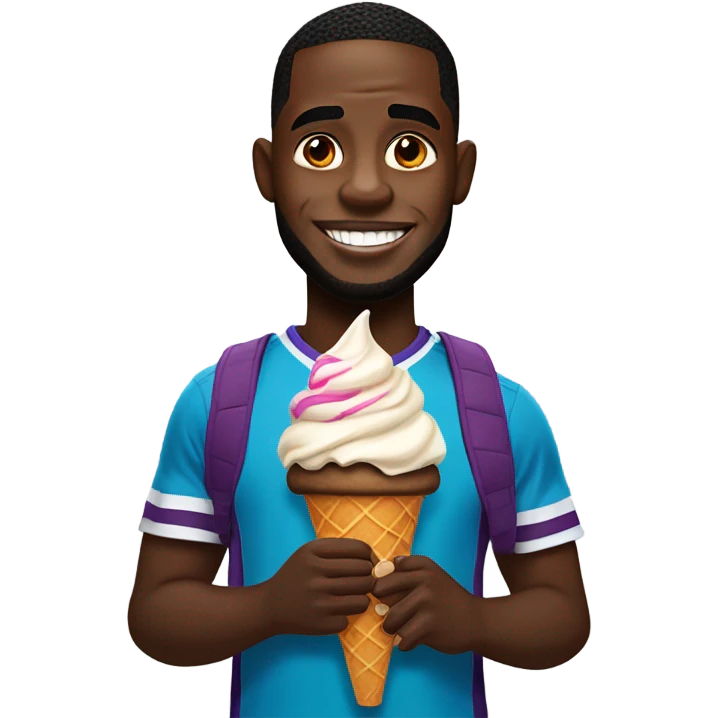 Black guy with Down syndrome wearing Labron James jersey eating icecream emoji