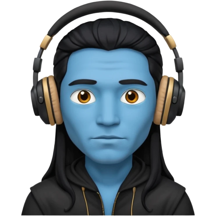 blue long haired man with headphone and black costumes  emoji