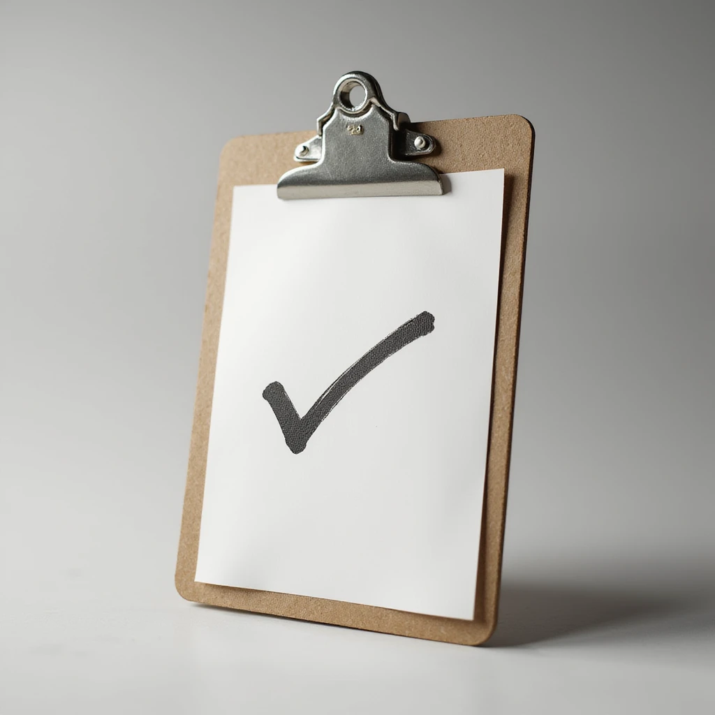 a realistic clipboard with a single checkmark, detailed lighting and shadows emoji