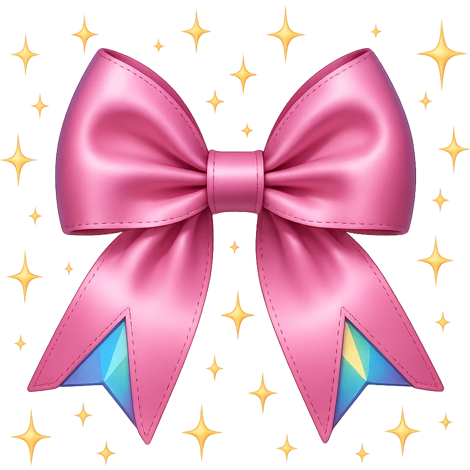 Add small sparkling stars around the sparkly pink bow. Keep the background transparent. emoji