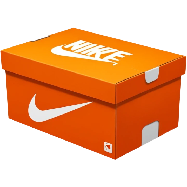Nike shoe box, bold orange, white Nike logo, playful proportions emoji