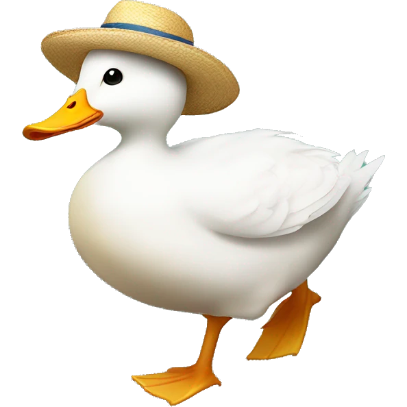 white duck with a straw hat running fat to get someone emoji