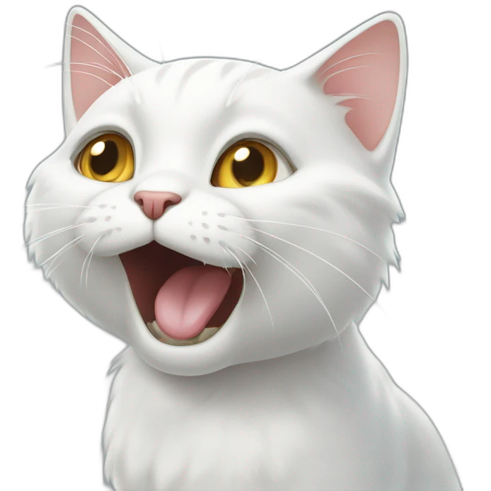 white cat that opens its mouth wide and points its paw towards its mouth emoji