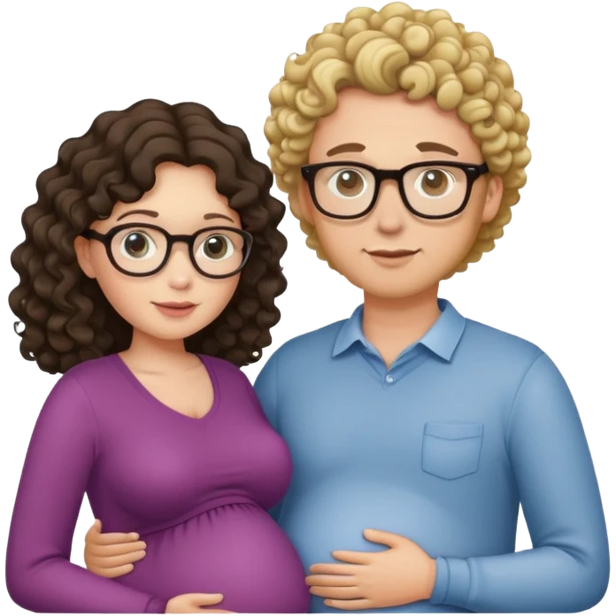 Жена беременная брюнетка, муж кудрявый блондин в очках emoji
