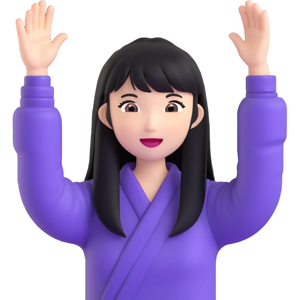 East Asian woman with long black straight hair and bangs cheering for Doosan Bears baseball team emoji