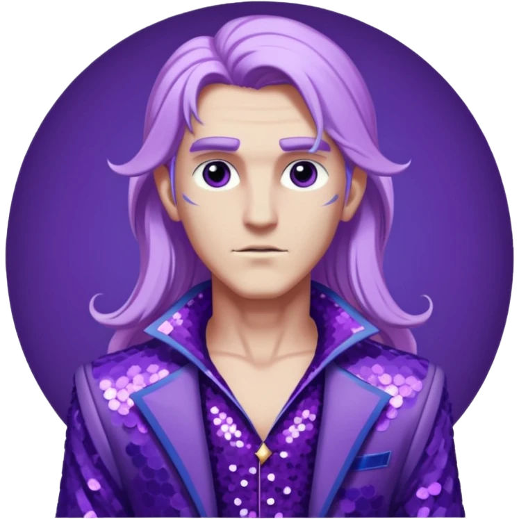 Zeus from Lore Olympus with long lilac hair, purple sequin outfit emoji