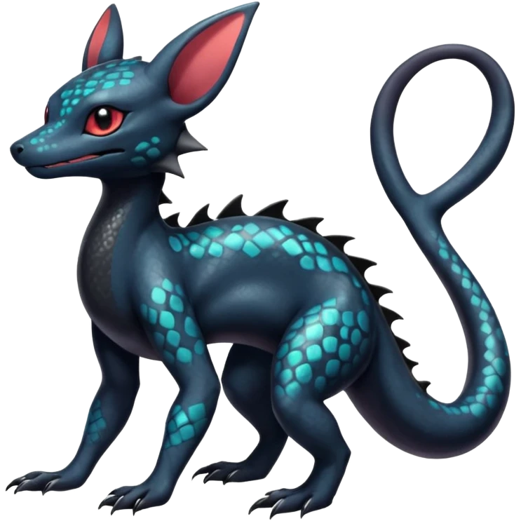 Shiny beautiful gorgeous ethereal Scaley Exotic Salandit-Umbreon-Noibat-Fakémon-hybrid-creature (full body) emoji