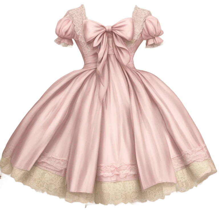 highly detailed pale pink rococo Vintage bow dress with lace and florals  emoji