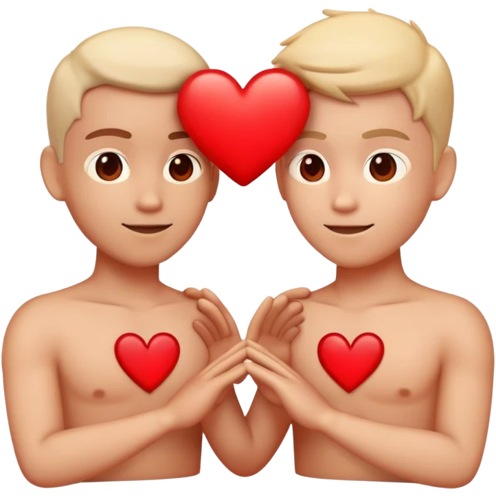 two characters connecting with heart symbol between them emoji