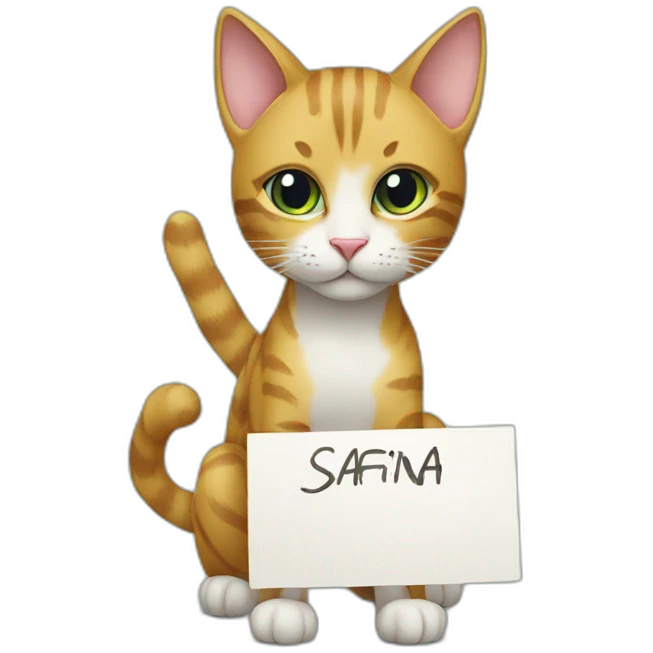 cat holding a sign with the inscription “Safina” emoji