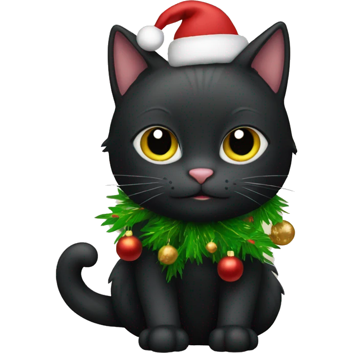 cute black cat with christmas tree emoji