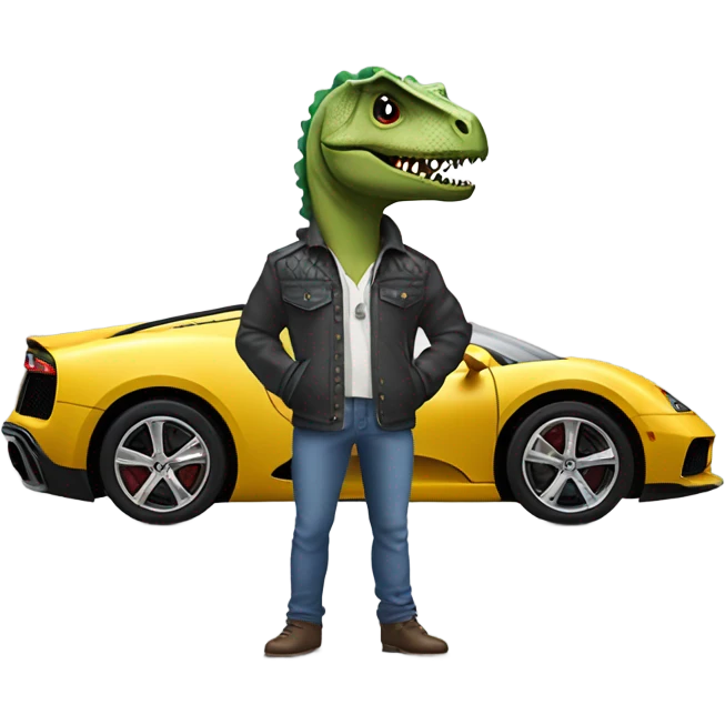 dinosaw in jacket in a bugatti emoji