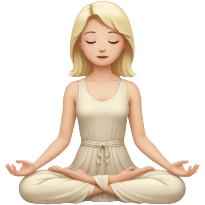 A blonde woman meditating in an ivory-colored dress emoji
