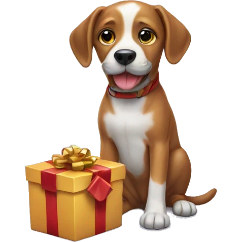 dog with a present emoji