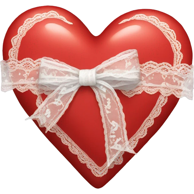 red coquette heart with white lace ribbon emoji