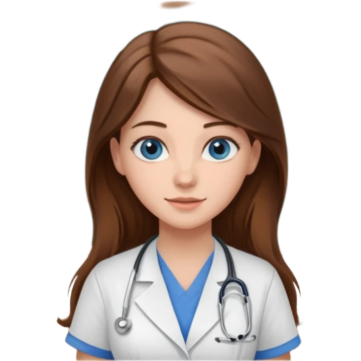 university classroom that says nursing school on the blackboard with a pretty female nursing student with long brown hair, blue eyes emoji