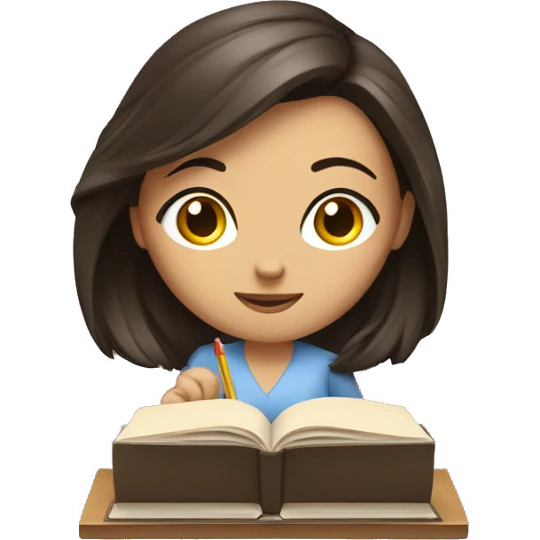 Pretty brunette woman studying emoji