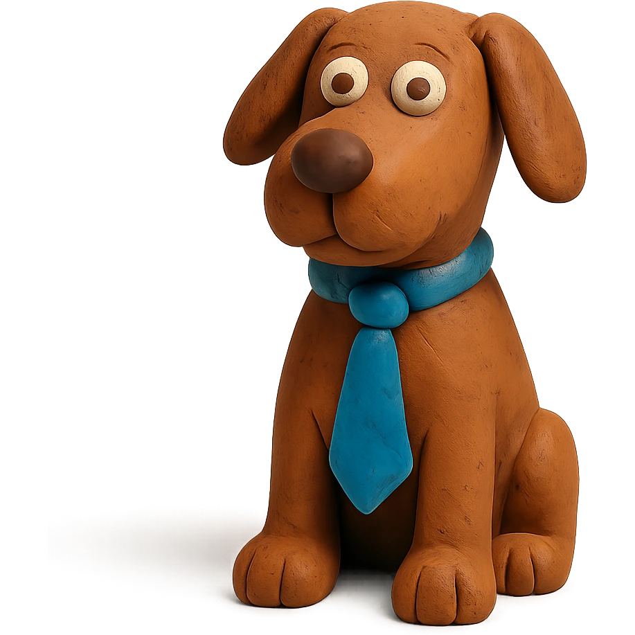 claymation style dog wearing a tie emoji