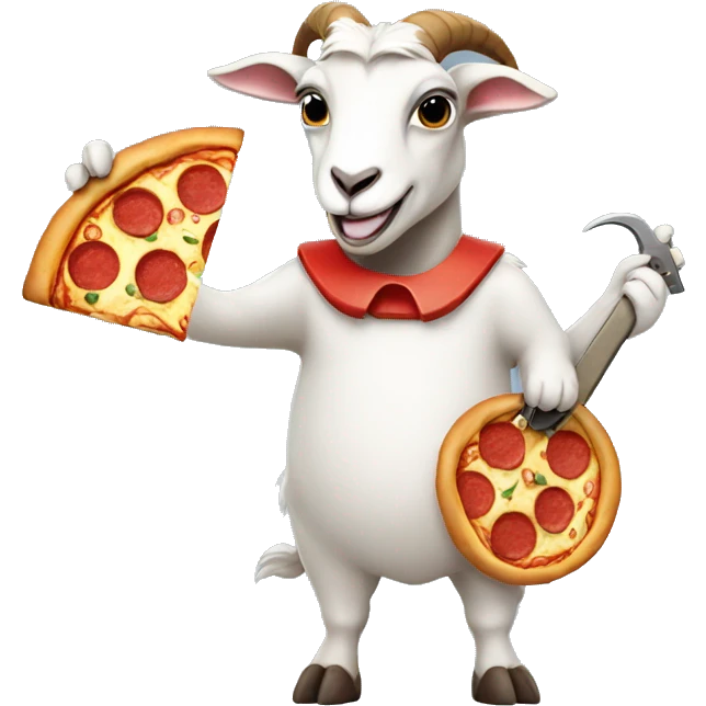 Goat holding a gun and a slice of pizza emoji