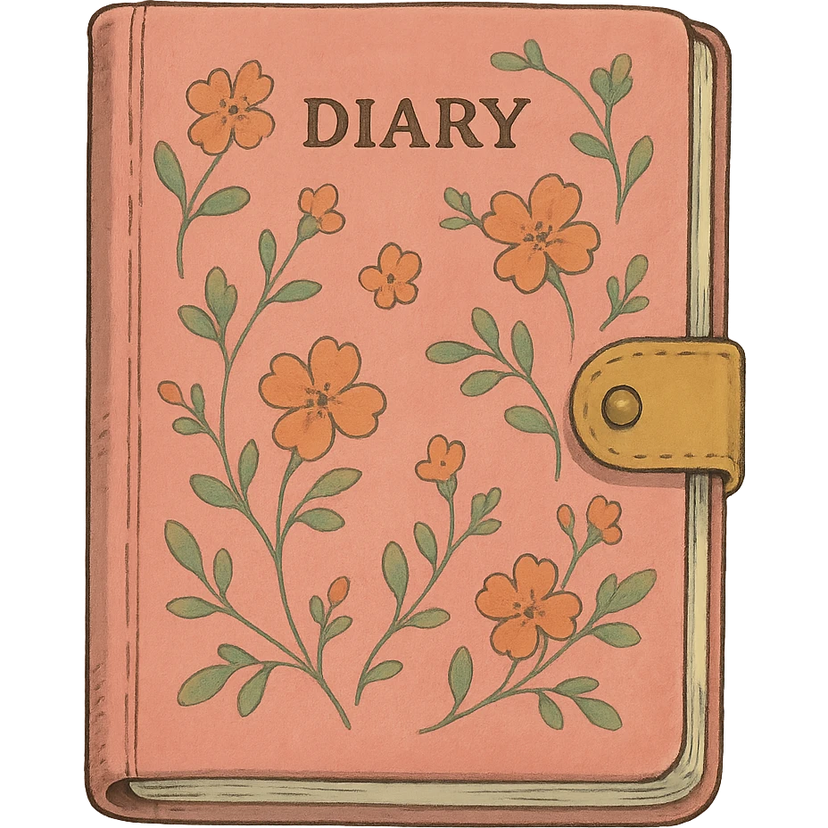 a pink diary with floral pattern, ghibli style emoji