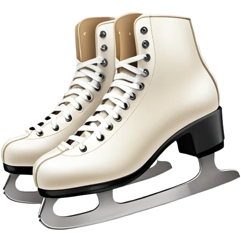 An icon featuring a pair of elegant figure skates resting on scratched, worn ice. In the background, cheering spectators fill the stands of a grand stadium, creating a vibrant atmosphere. Transparent background highlights the essence of figure skating performance emoji