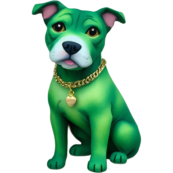 Watercolor pocket pittie with green velvet color gold findings emoji