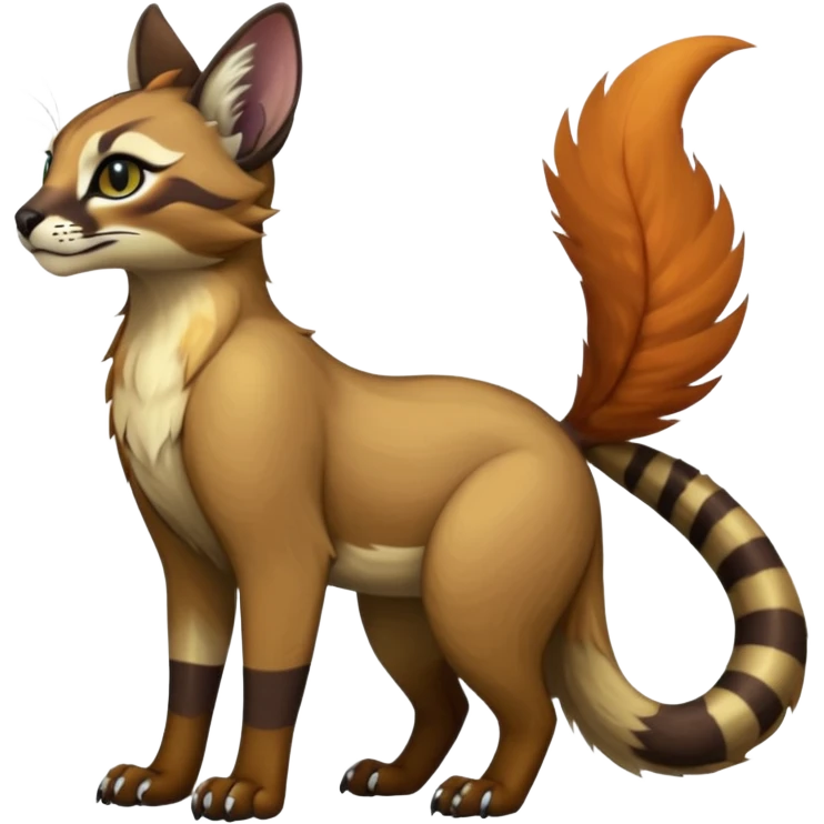 Colorful dark tropical tribal glorious iridescent divine exotic cute cool beautiful beautiful fantasy-caracal-civet-genet-sergal-vernid-Gryphon-Cacomistle-Trico-oncilla-animal-Fakémon-hybrid-fursona (full body) emoji
